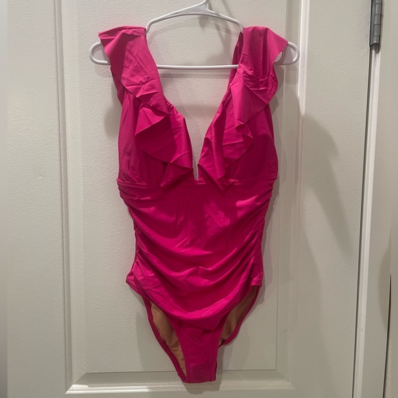 NEW…J.CREW Ruched Ruffled One-Piece Swimsuit - Picture 1 of 4